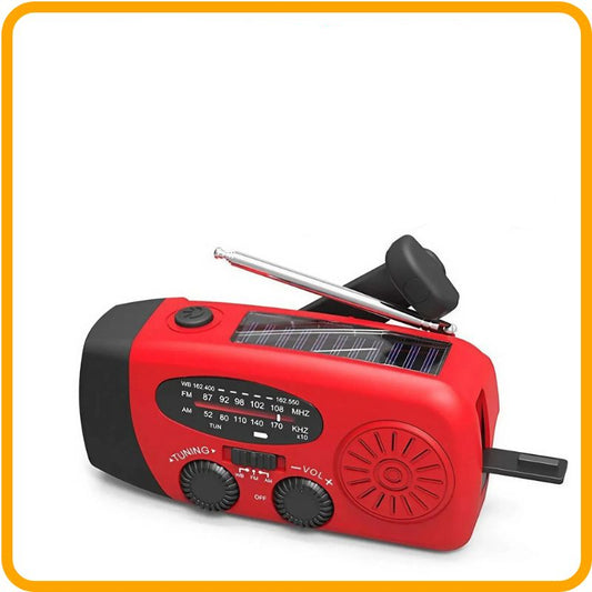 STONEGO Solar Hand-Crank Emergency Radio features a bright flashlight and multiple charging options for survival needs.