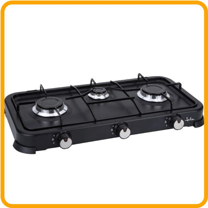 Portable Gas Cooker – 3-Burner with Grill ideal for outdoor cooking, camping, and home backup with efficient burners.