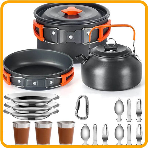 Lightweight Camping Cookware Set for outdoor cooking, featuring a large pot and non-stick gear for easy meals.
