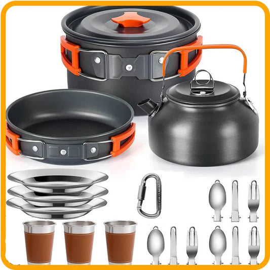 Lightweight Camping Cookware Set for outdoor cooking, featuring a large pot and non-stick gear for easy meals.