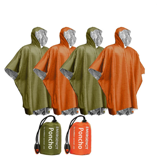 Lightweight mergency Waterproof Rain Poncho with Thermal Insulation – Survival Blanket offers rain protection and warmth.