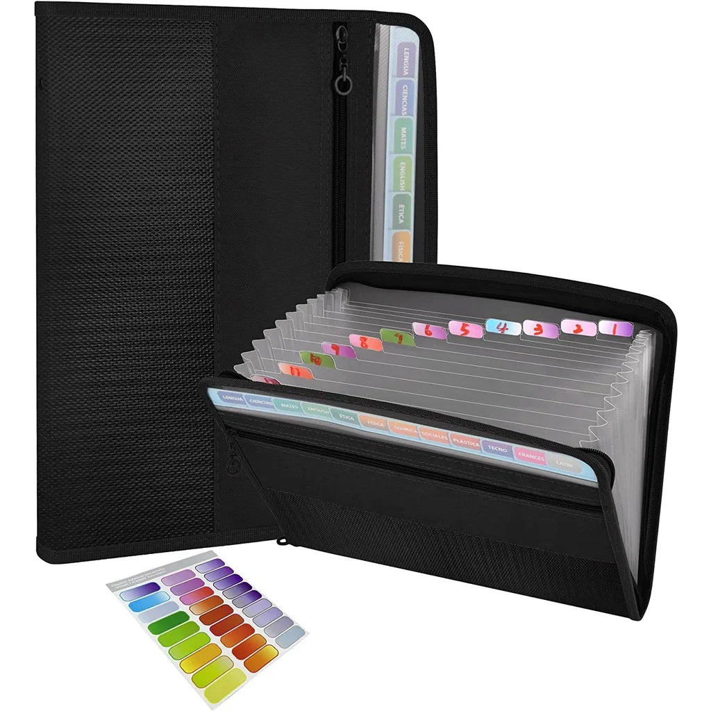 Accordion File Organizer with Safe Zipper features 13 pockets and a front pencil pouch, ideal for school office supplies.