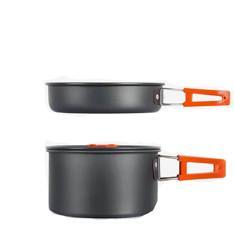 Lightweight Camping Cookware Set features a large pot for boiling and frying, perfect for outdoor cooking adventures.