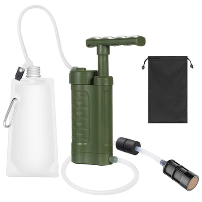 Lightweight Water Purifier Pump, Water Filtration System with 0.01 Micron Filter for camping and hiking emergencies.