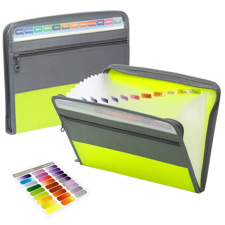 Accordion File Organizer with Safe Zipper, 13 Pocket Expanding File Folder with Front Pencil Pouch, School Office Supplies, ideal for organizing documents.