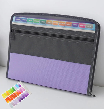Accordion File Organizer with Safe Zipper, 13 Pocket Expanding File Folder with Front Pencil Pouch for school and office use.