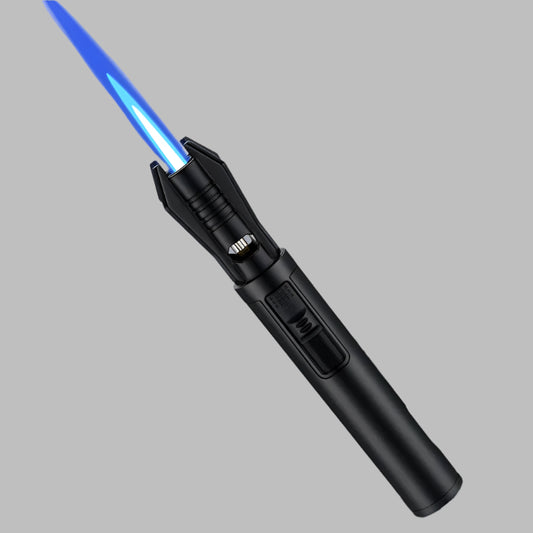 Windproof jet flame Torch Lighter with safety lock, perfect for emergencies and daily tasks. Refillable butane gas lighter.