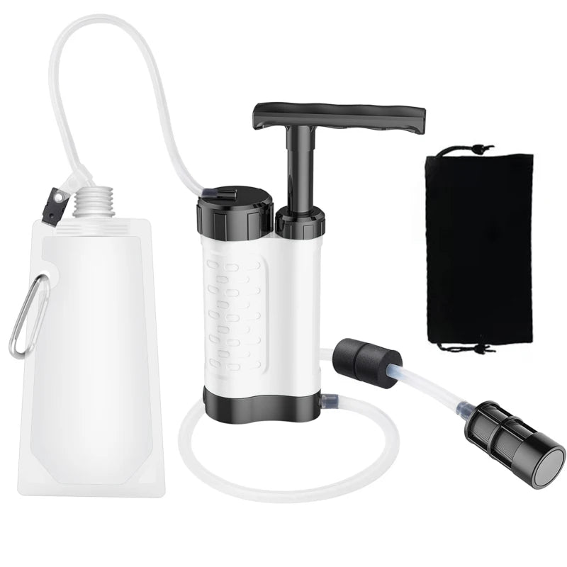 Lightweight Water Purifier Pump, Water Filtration System with 0.01 Micron Filter for outdoor camping and hiking safety.